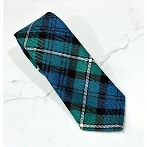 Highlander Collection Lochcarron Tie Wool Tartan Plaid Blue Green Made in UK